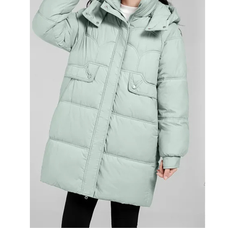 Elisa | Damen Gewatteierte Parka Winterjacke mit Stehkragen und Abnehmbarer Kapuze