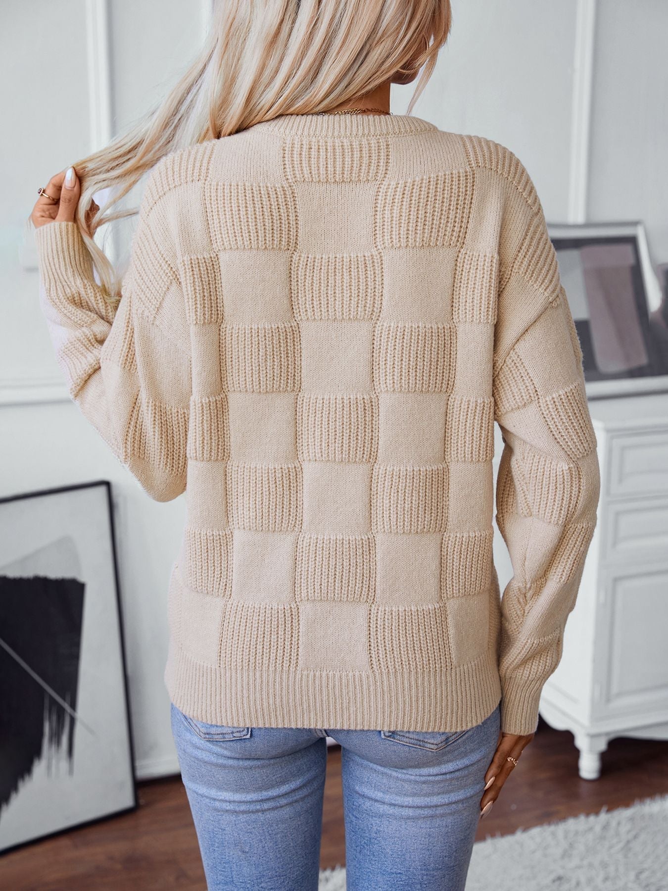 Kanizela | Kariertes Rundhals-Strickpullover für Damen