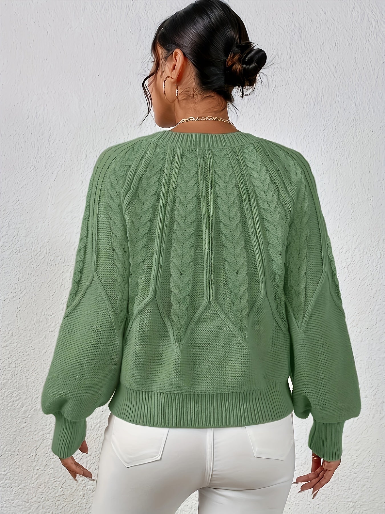 Fiyora | Damen Rundhals Strickpullover mit Zopfmuster