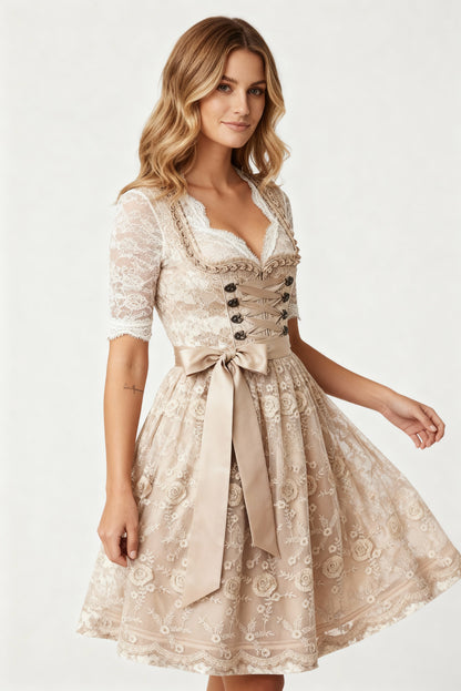 Dirndl Damen | Traditionelles Kleid mit Schnürmieder & Spitzenbluse