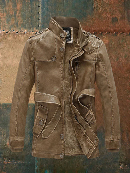 Laurence | Herren Vintage-Lederjacke mit Taillengürtel & Wärmender Fleece-Fütterung