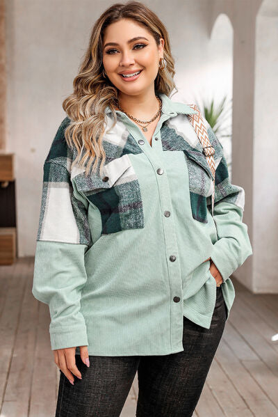 Karinaz | Plus-Size kariertes Sakko mit Druckknopfverschluss und Taschen