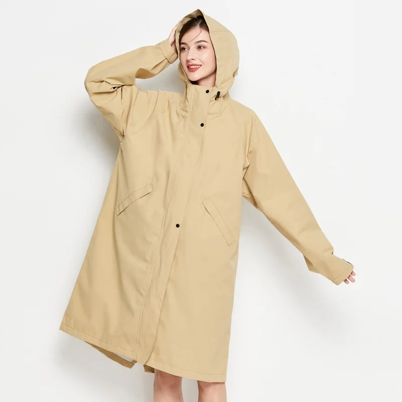 Ophelina | Damen Lange Regenjacke mit Kapuze und Knöpfen – Wasserdichte, Stilvolle Outdoor-Jacke