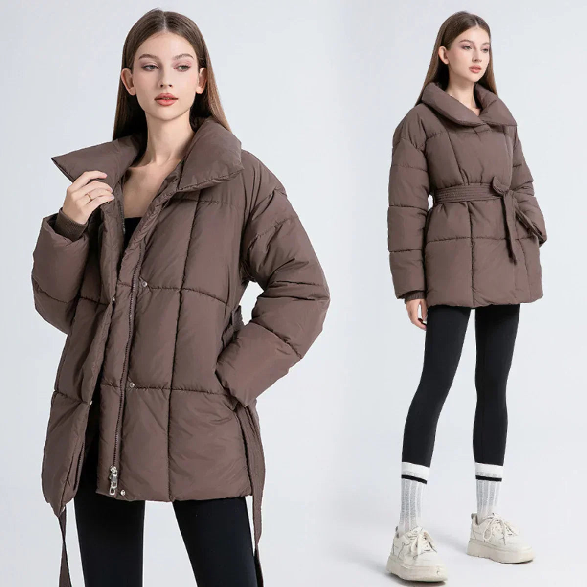 Ysabellea | Damen Padded Wintermantel mit Wendekragen und Taillengürtel