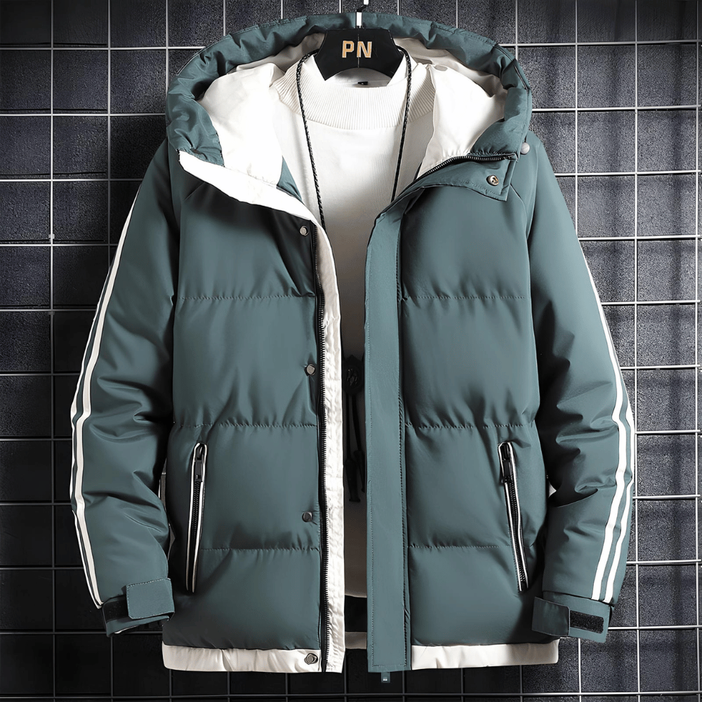 Philipp | Männer Padded Zip-Up Kapuzenjacke mit Streifenärmeln