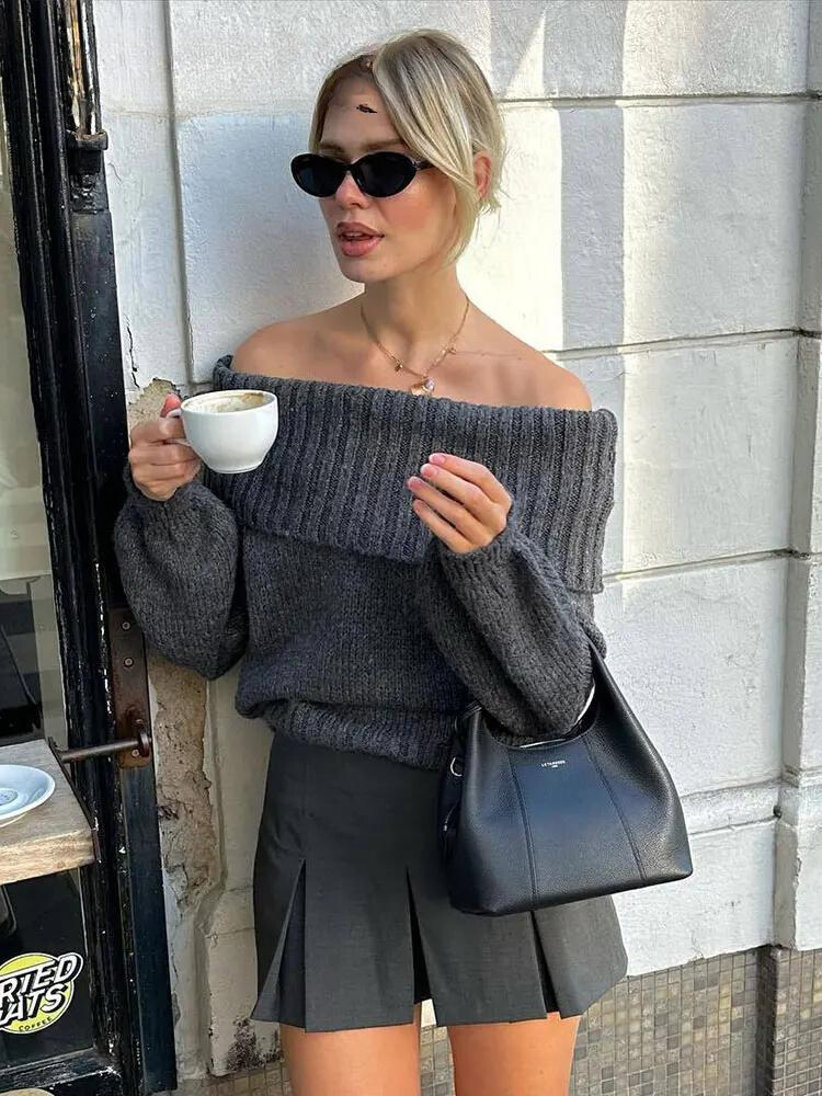 Frieda | Eleganter Off-Shoulder-Strickpullover