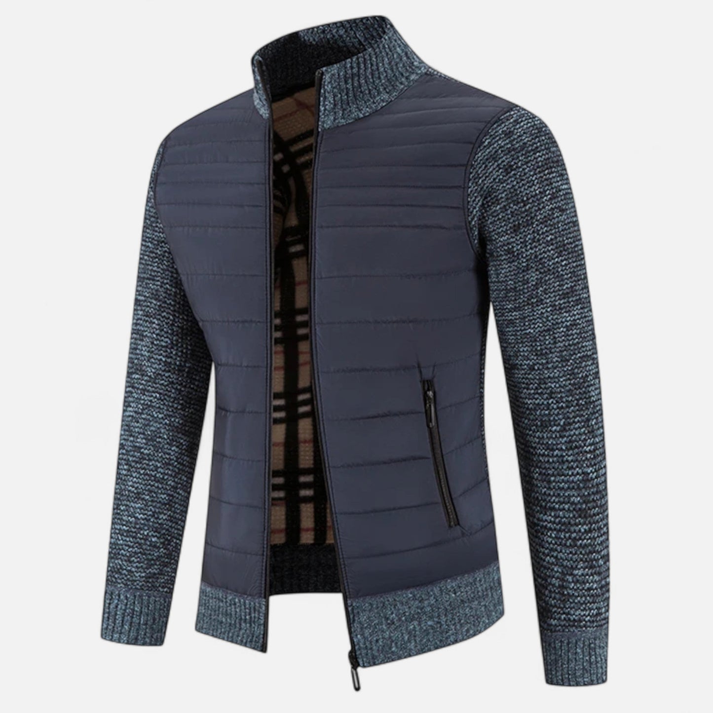 Herren Fleecejacke Patchwork | Stehkragen und Stilvolle Kontraste