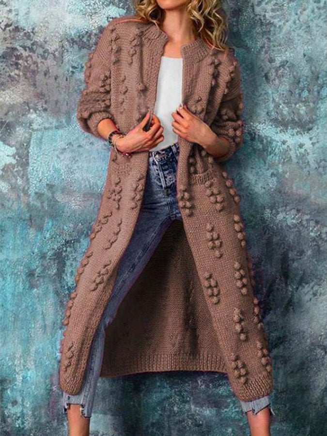 Florisca | Damen Strick-Cardigan in Einfarbigem Design mit Ball-Muster – Lang und Gemütlich