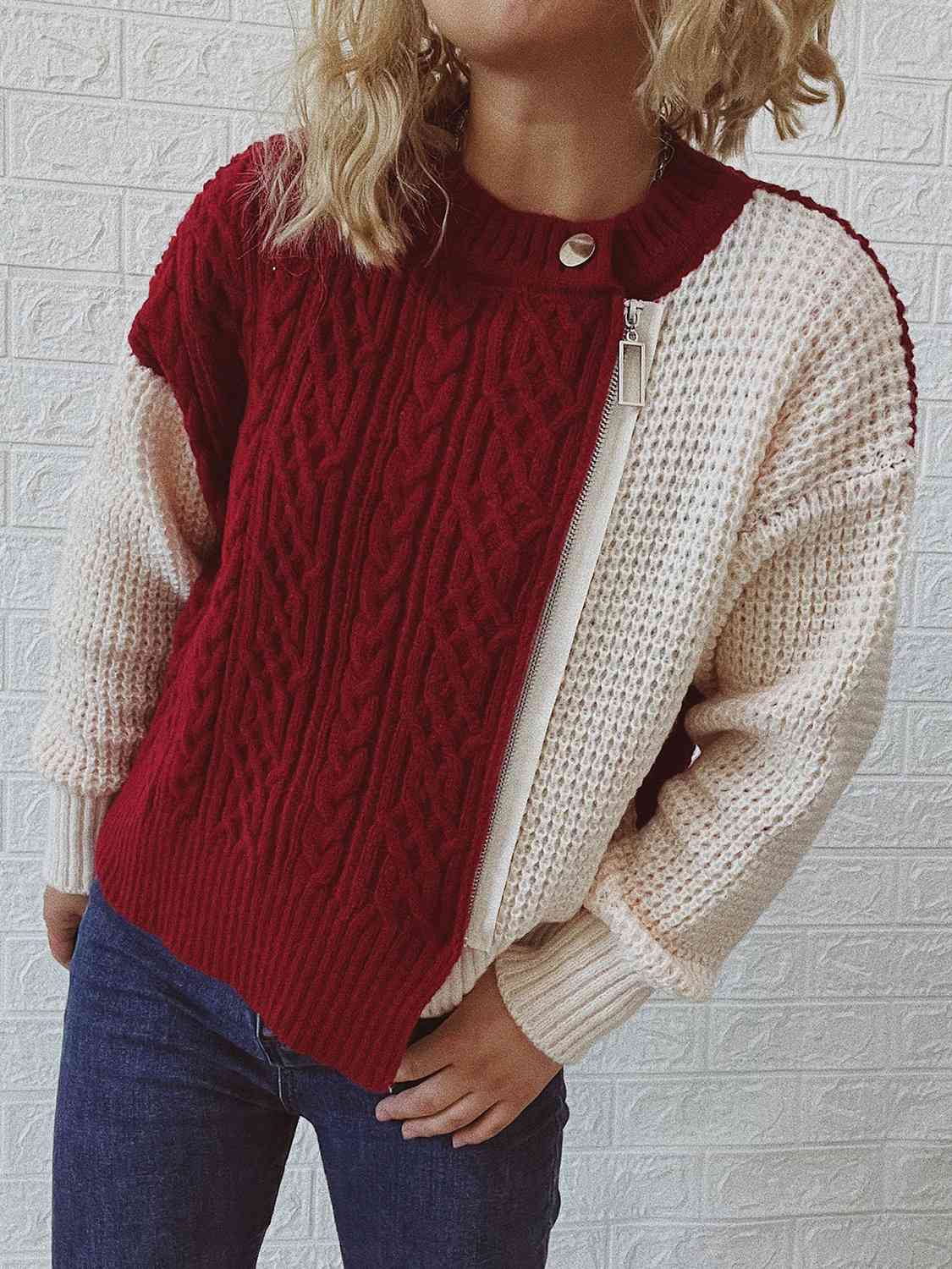 Quenora | Asymmetrischer Strickpullover mit Reißverschluss