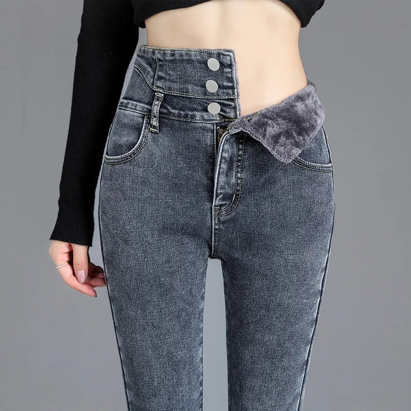 Utena | Damen High Waist Stretch Jeans mit Fleecefutter – Slim Fit Winter Jeans