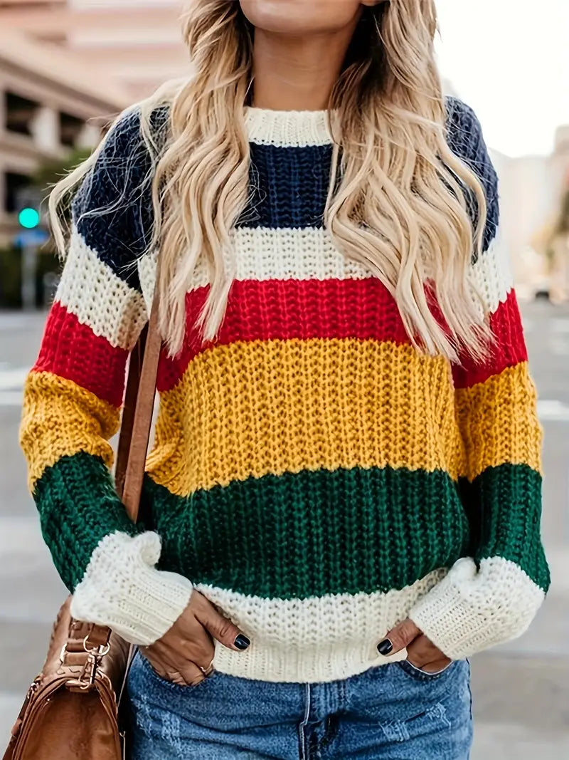 Emmeline | Damen Bunter Gestreifter Strickpullover in Oversize-Style – Komfort und Stil vereint