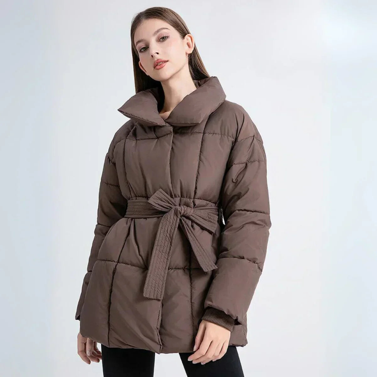 Ysabellea | Damen Padded Wintermantel mit Wendekragen und Taillengürtel