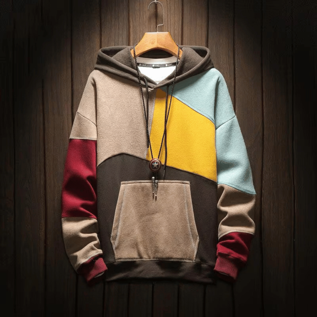 Reynold | Herren Patchwork Hoodie mit Multicolor-Design und Kordelzug