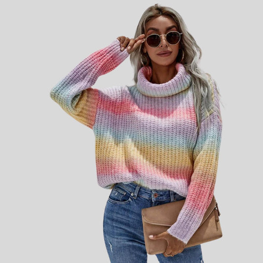 Raina | Regenbogen Rollkragenpullover Strick