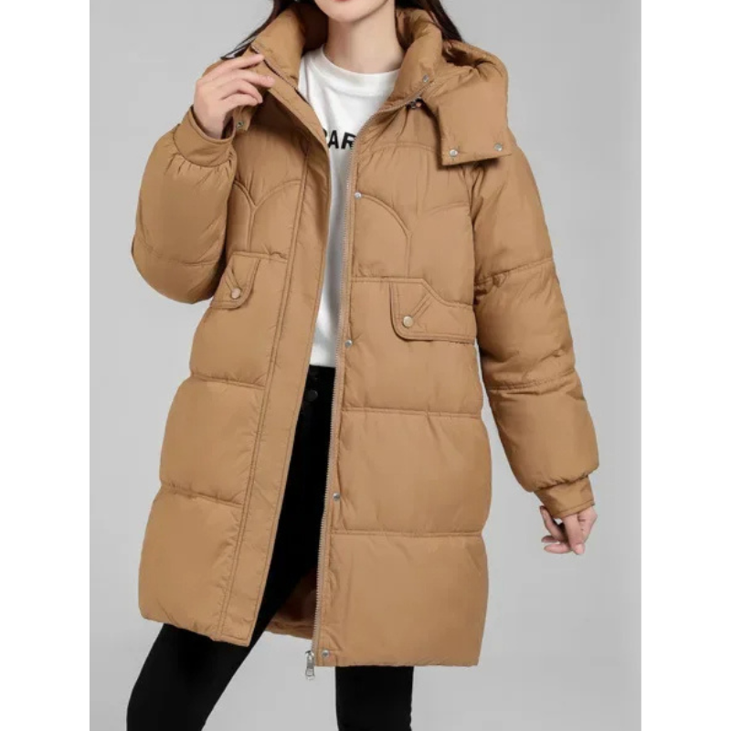 Elisa | Damen Gewatteierte Parka Winterjacke mit Stehkragen und Abnehmbarer Kapuze