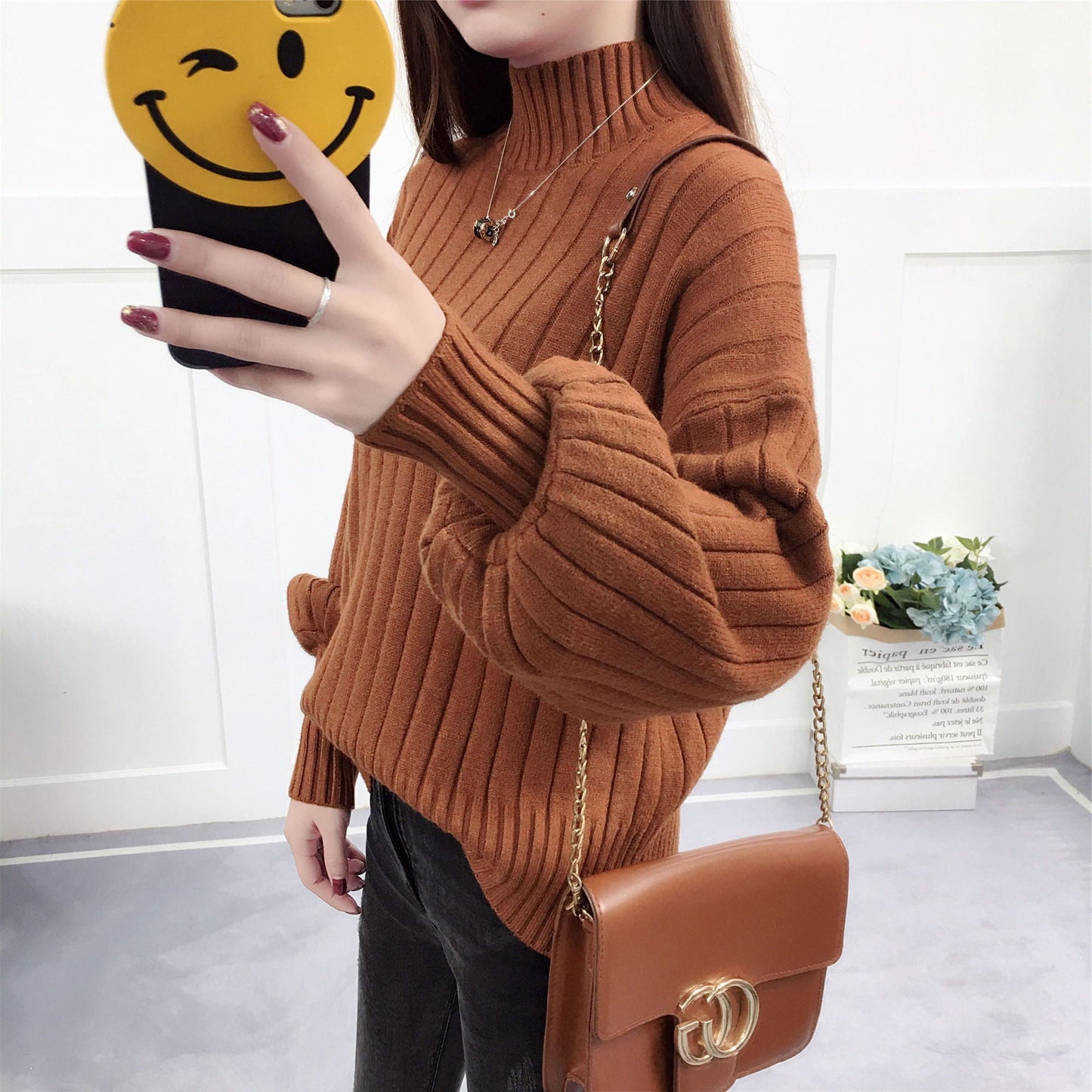 Damen Strickpullover | Hoher Kragen & Lässiger Schnitt