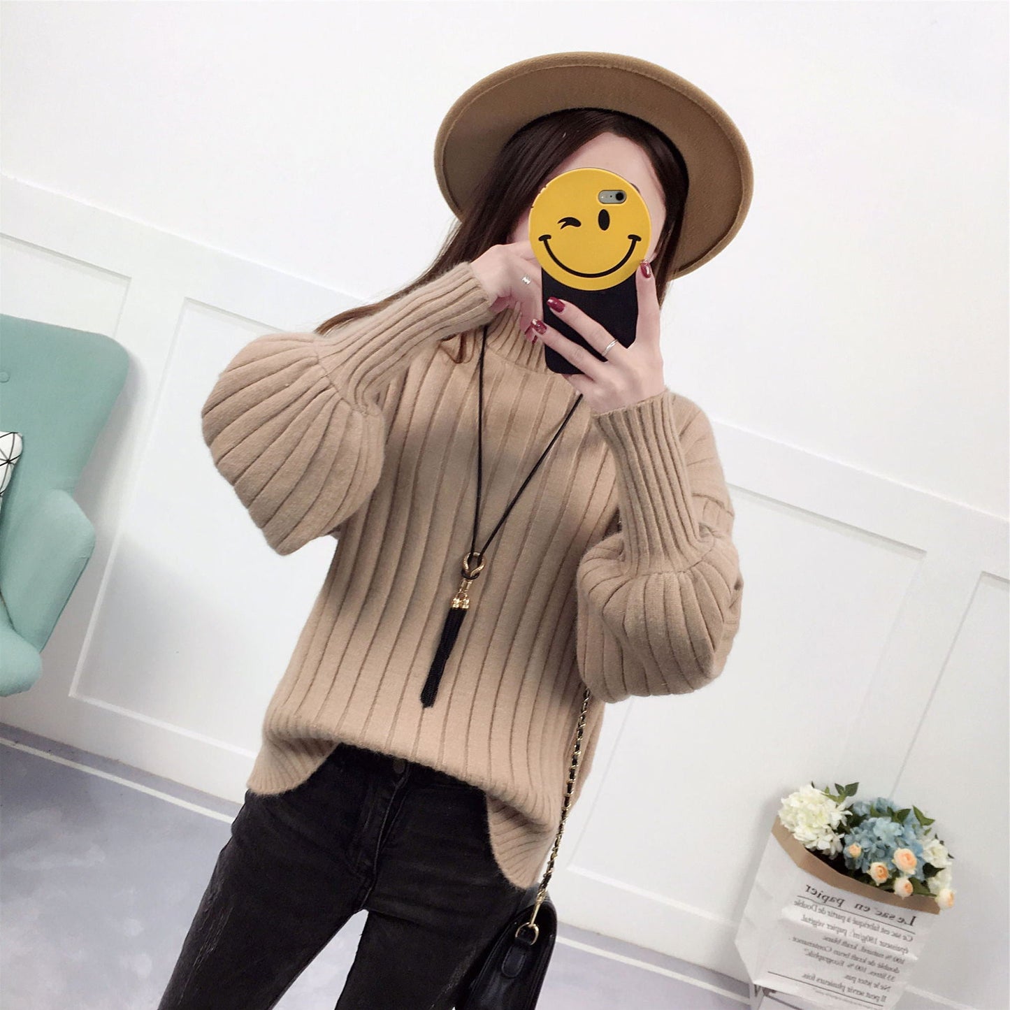 Damen Strickpullover | Hoher Kragen & Lässiger Schnitt