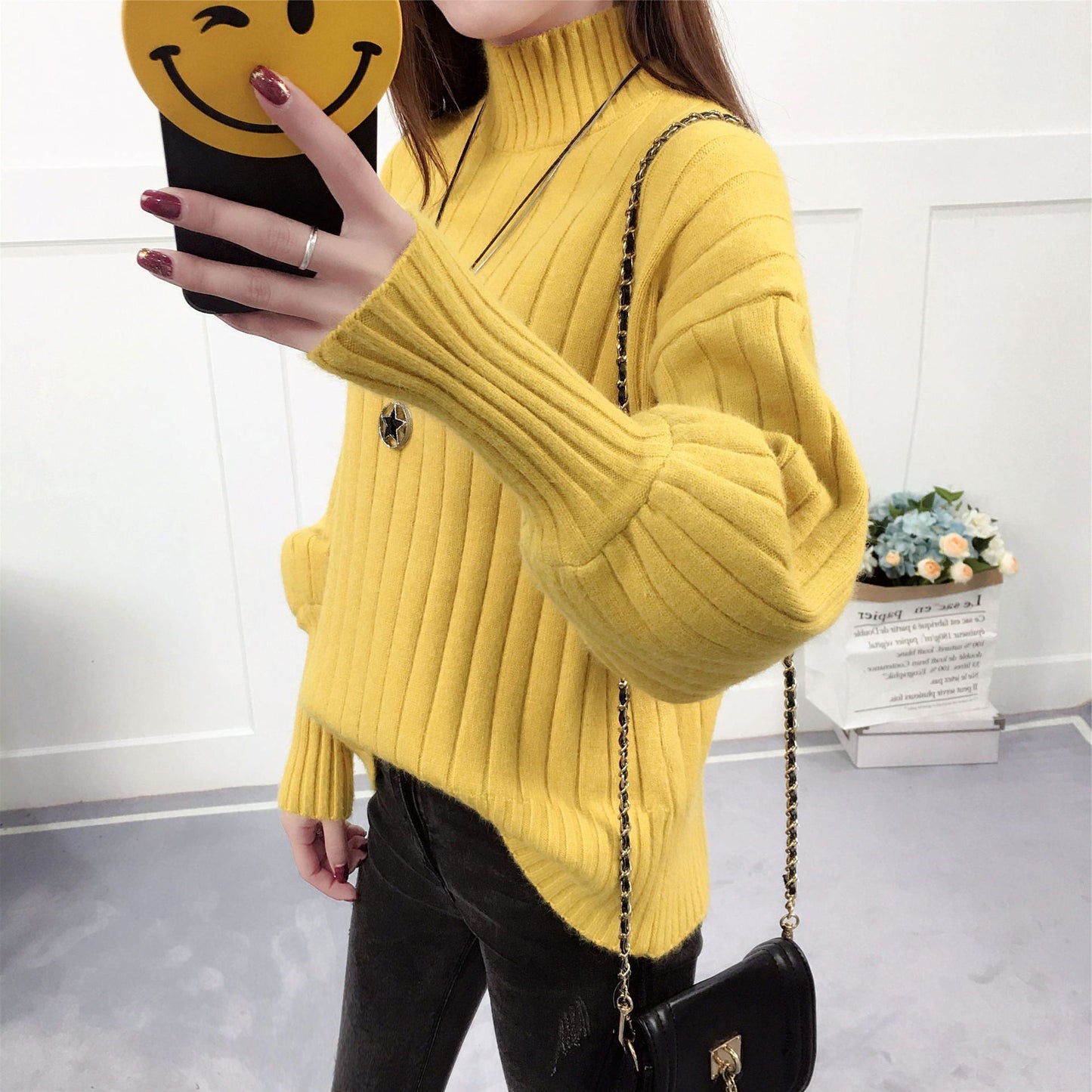 Damen Strickpullover | Hoher Kragen & Lässiger Schnitt