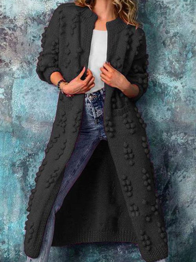 Florisca | Damen Strick-Cardigan in Einfarbigem Design mit Ball-Muster – Lang und Gemütlich