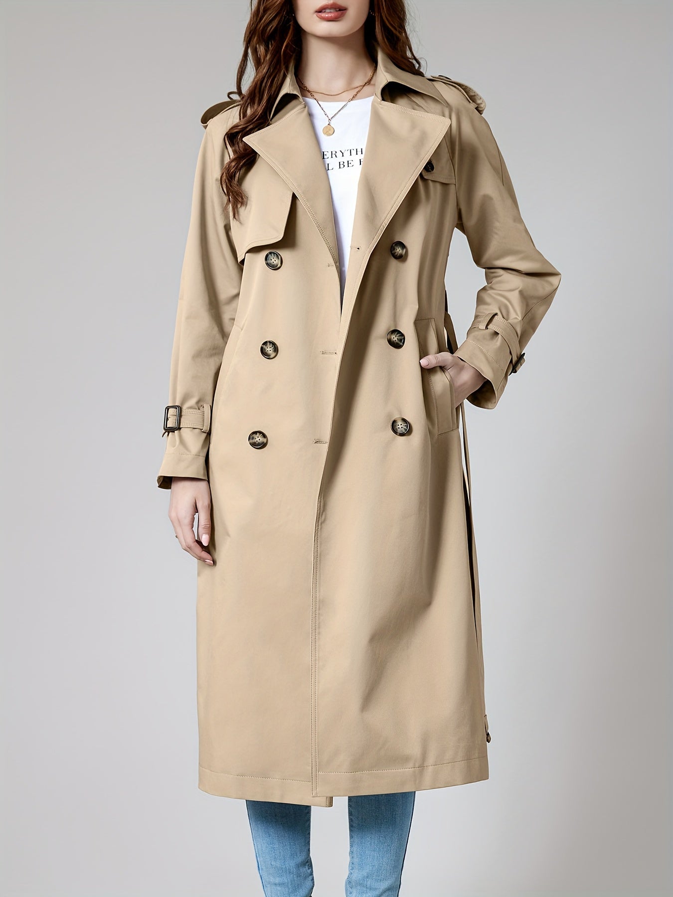 Coletta | Damen Lange Doppelknopf-Trenchcoat mit Gürtel – Klassisch Taillierte Passform