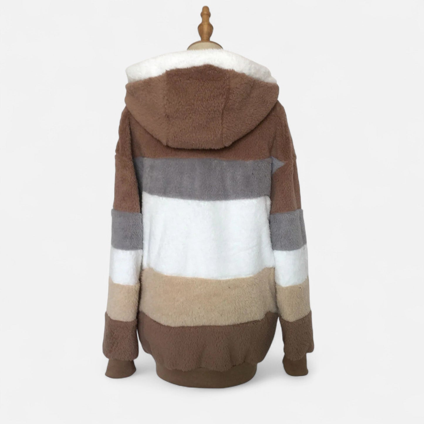 Erika | Damen Oversized Jacke mit Kapuze – Gestreifte Soft-Jacke mit Reißverschluss & Kordelzug für Herbst & Winter Eleganz