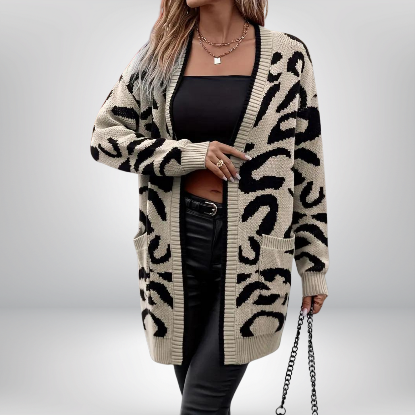 Stenne | Wild Print Strickjacke mit langem Schnitt