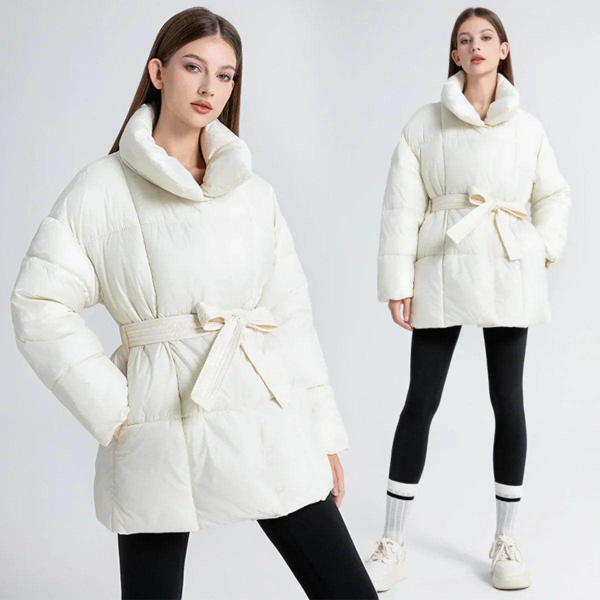 Ysabellea | Damen Padded Wintermantel mit Wendekragen und Taillengürtel