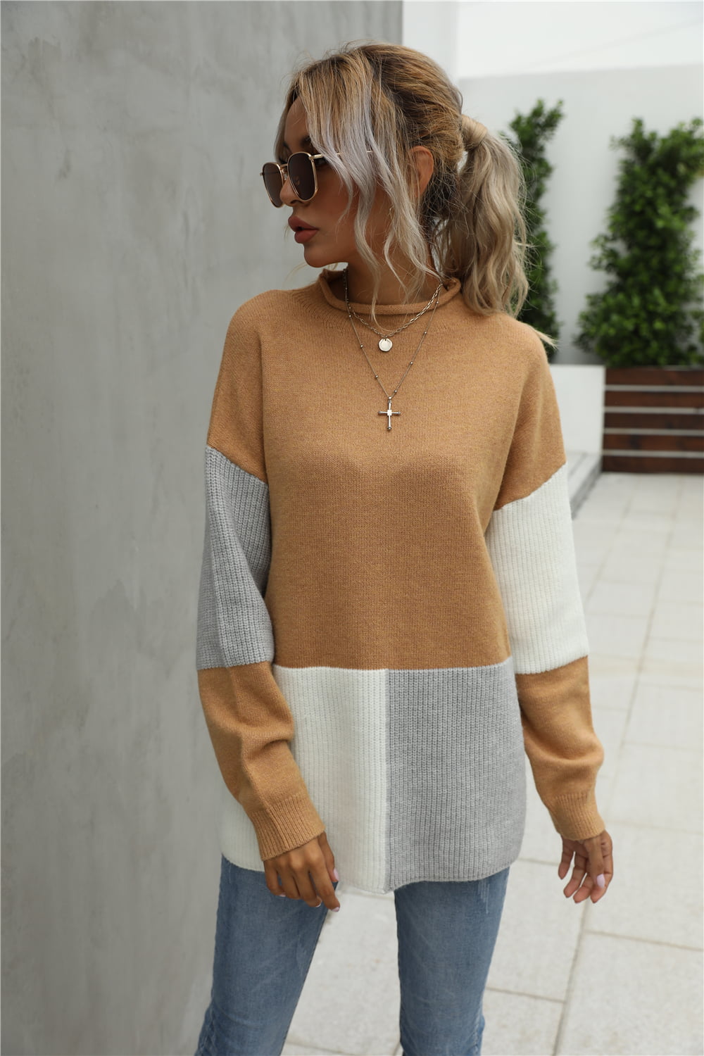 Kassine | Damen Pullover mit langen Ärmeln und Patchwork-Design