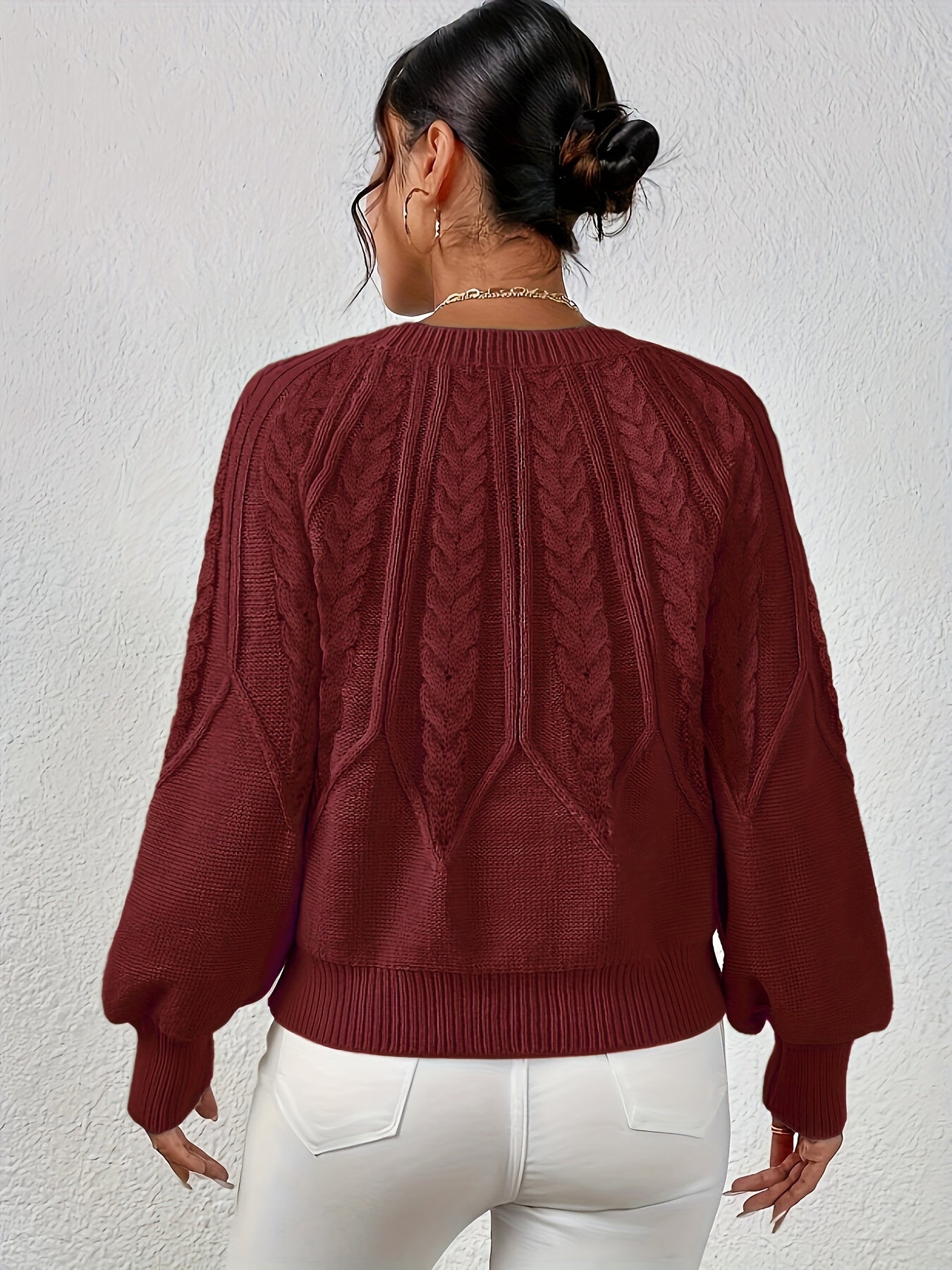 Fiyora | Damen Rundhals Strickpullover mit Zopfmuster