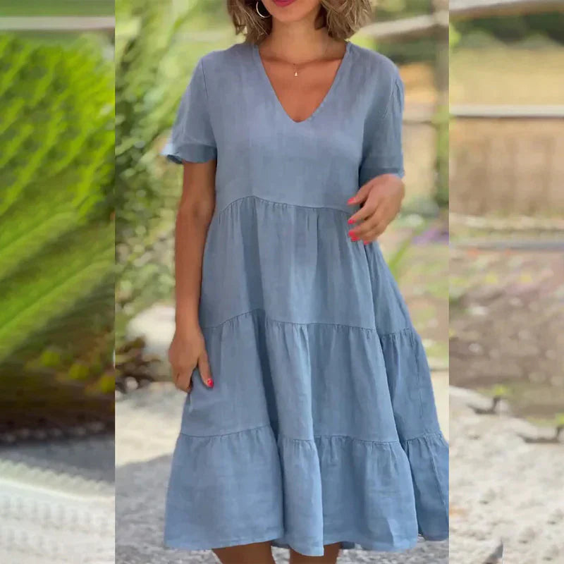 Bärbel | Damen Sommerkleid mit V-Ausschnitt & Lagenlook – Luftig, Elegant & Bequem