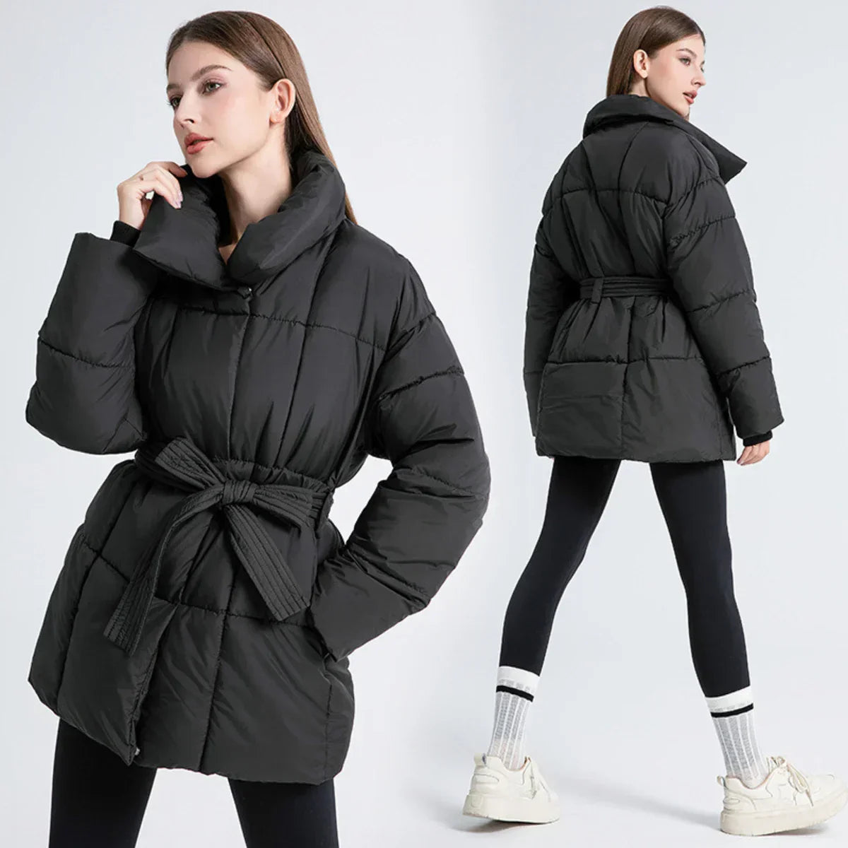 Ysabellea | Damen Padded Wintermantel mit Wendekragen und Taillengürtel