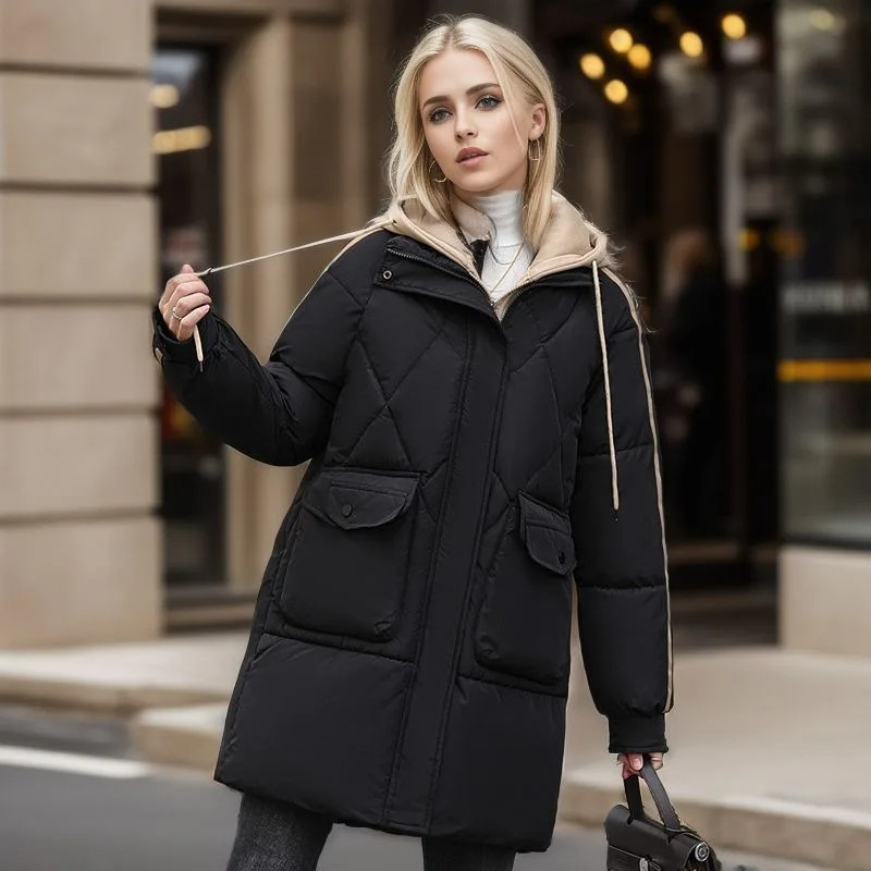 Amara | Damen Winterjacke – Wasserdichte, gepolsterte Jacke mit Kapuze und Taschen im Flap-Stil