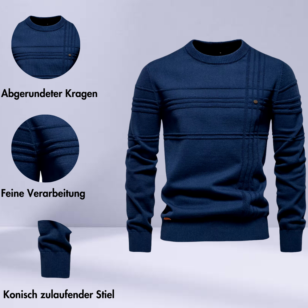 Nereo | Herren Rundhals Pullover mit Streifenstruktur aus dickem Strick