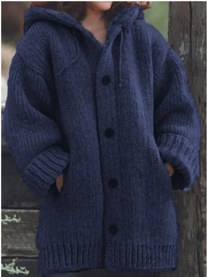 Lange Strickjacke mit Kapuze – Damen Cardigan oversized, warm & stylisch