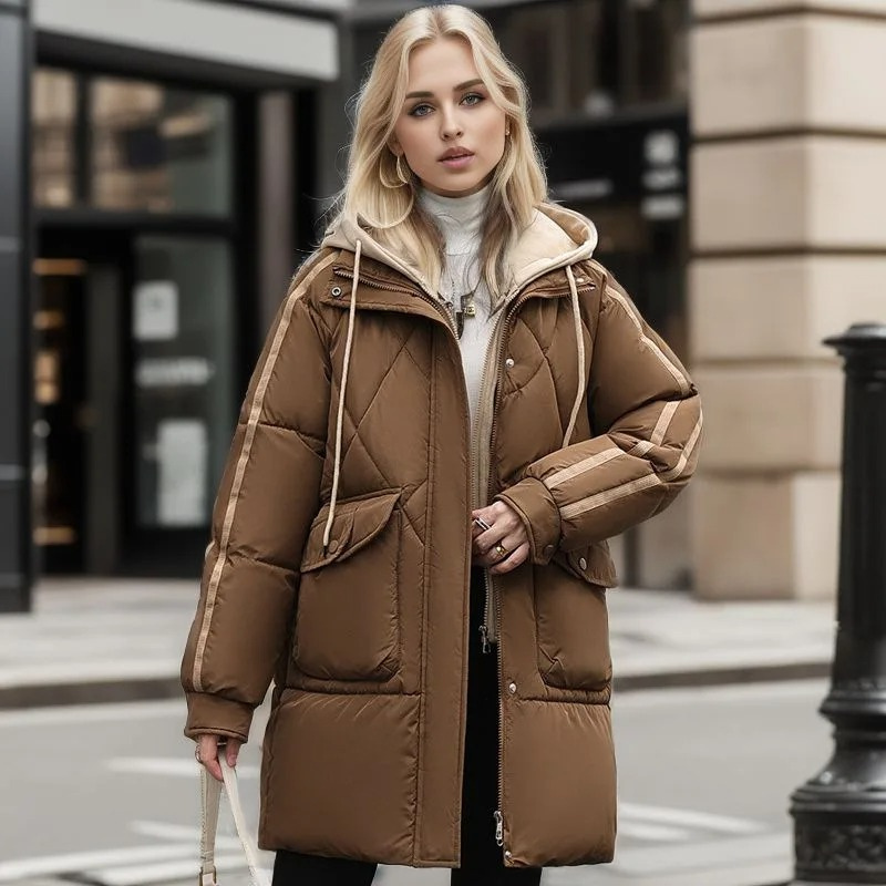 Amara | Damen Winterjacke – Wasserdichte, gepolsterte Jacke mit Kapuze und Taschen im Flap-Stil