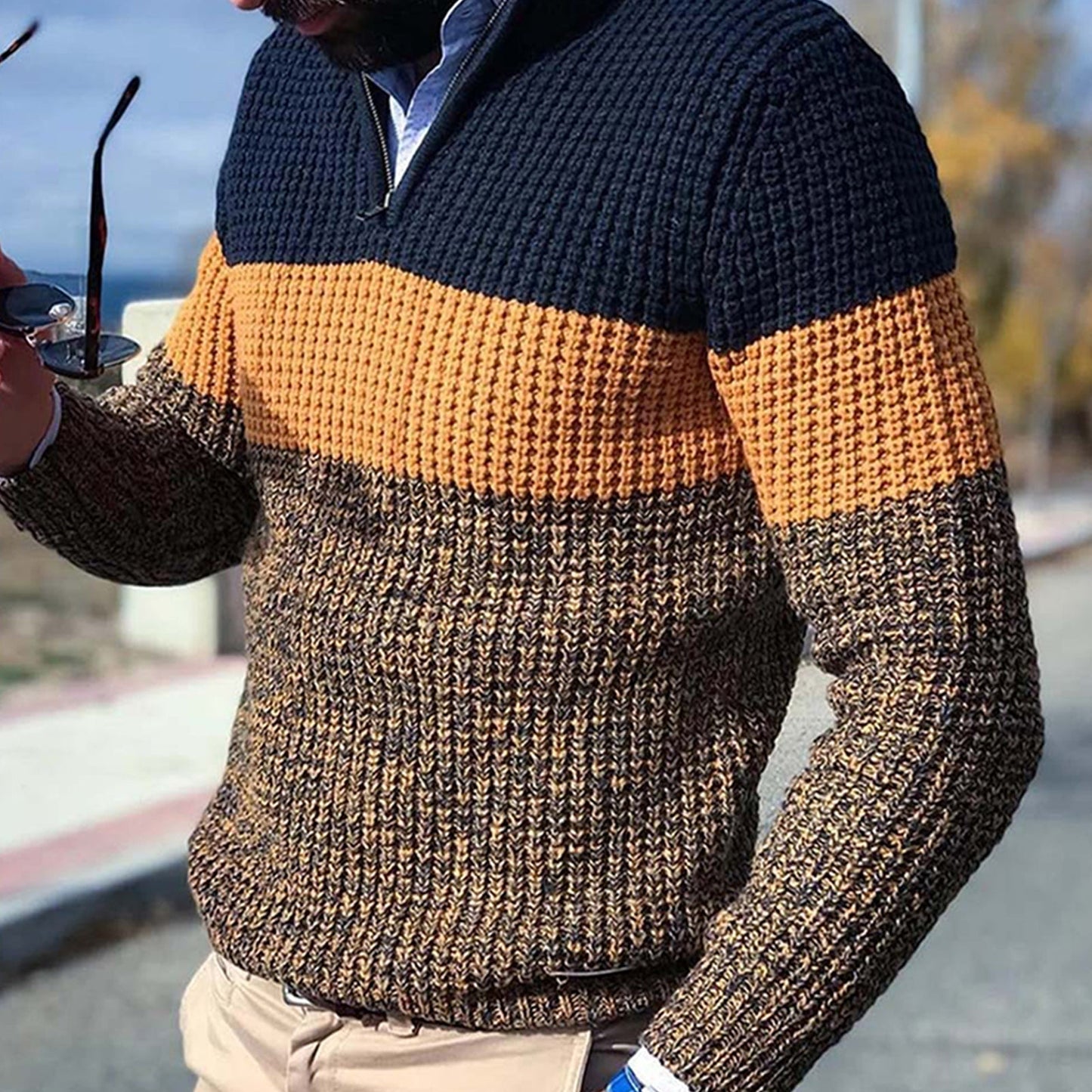 Wonka | Herren Strickpullover mit gestreiftem Colorblock-Design