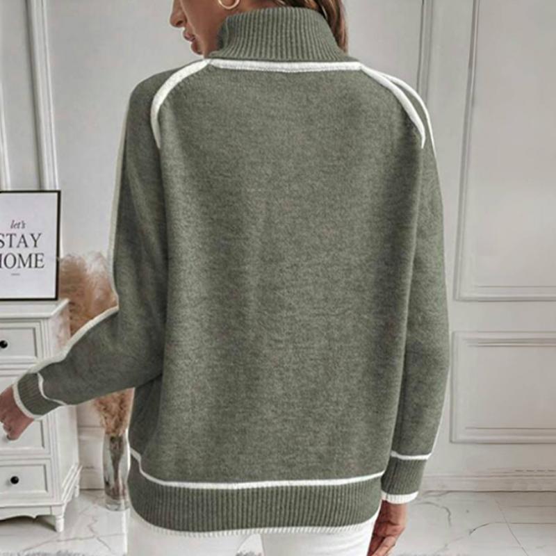 Rosalinda | Damen Turtleneck Pullover mit weißen Akzenten – Solide Strickfarbe für gemütliche Tage