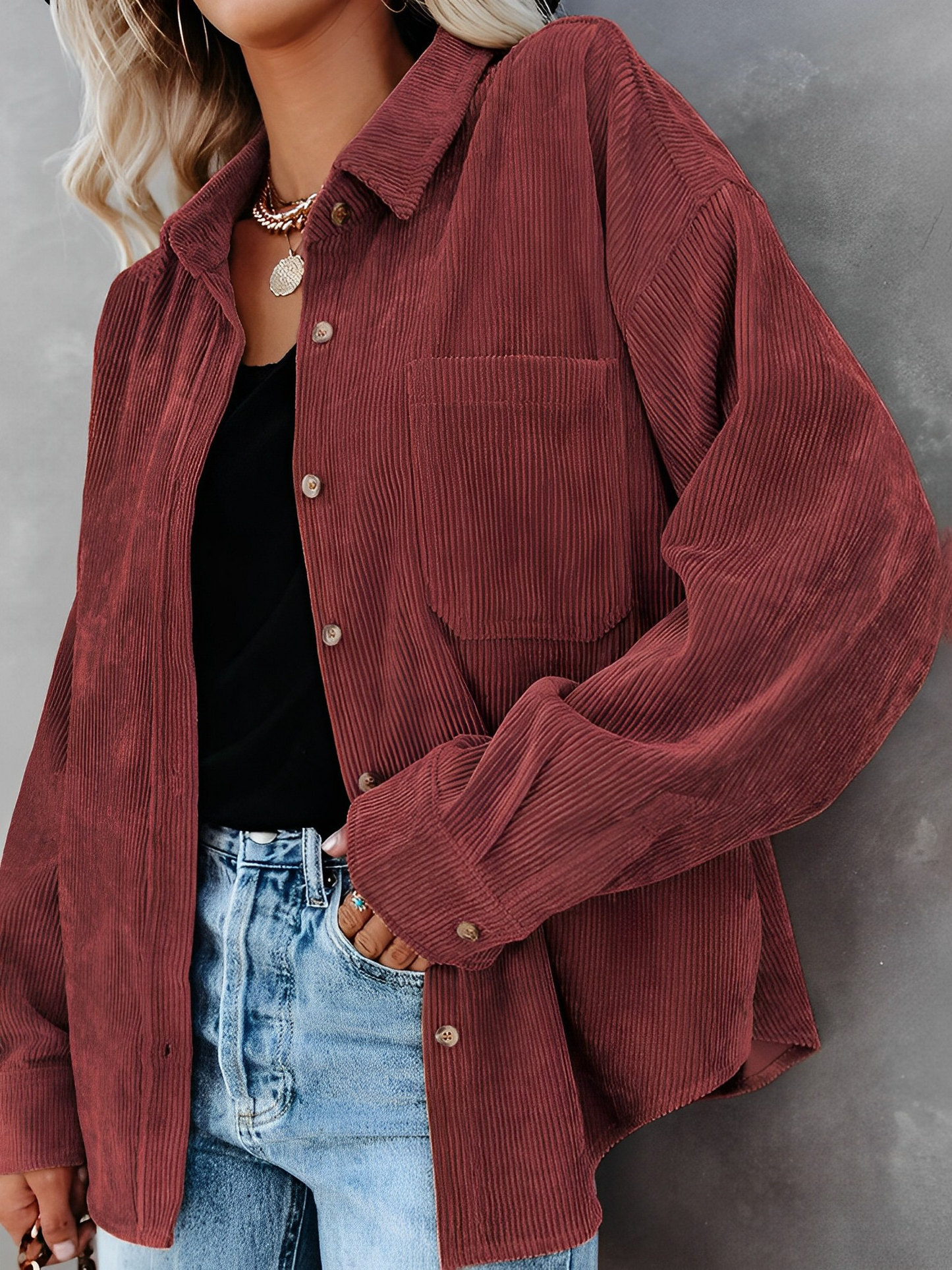 Amara | Damen Corduroy Button Jacket