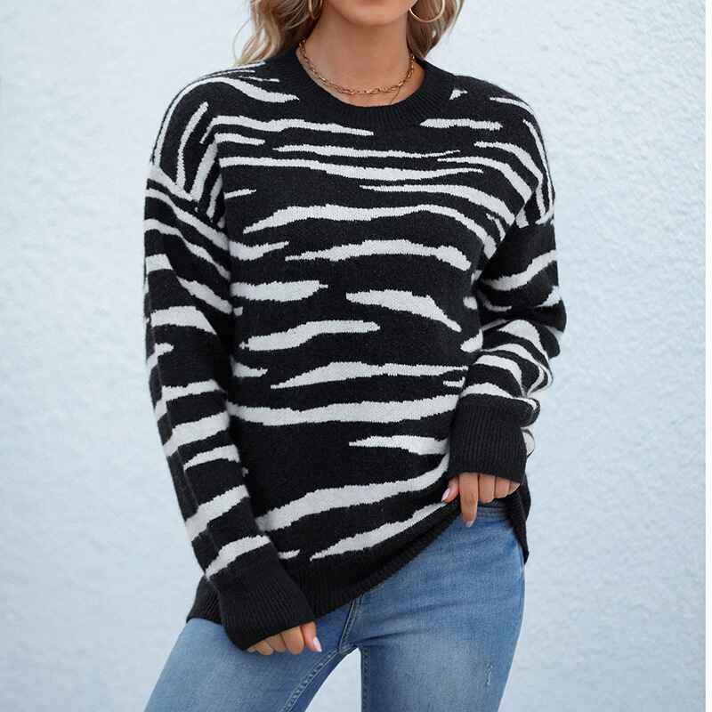 Louise | Damen Rundhals Tigerstrick Pullover, Modischer und Vielseitiger Winter-Look