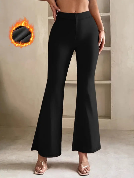 Theresia | Damen Fleecegefütterte Hohe Taille Flared Pants