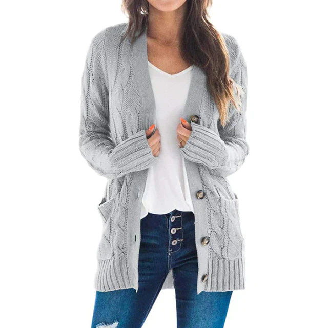 Oliviana | Damen Strickjacke mit Langarm und V-Ausschnitt