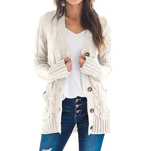 Oliviana | Damen Strickjacke mit Langarm und V-Ausschnitt