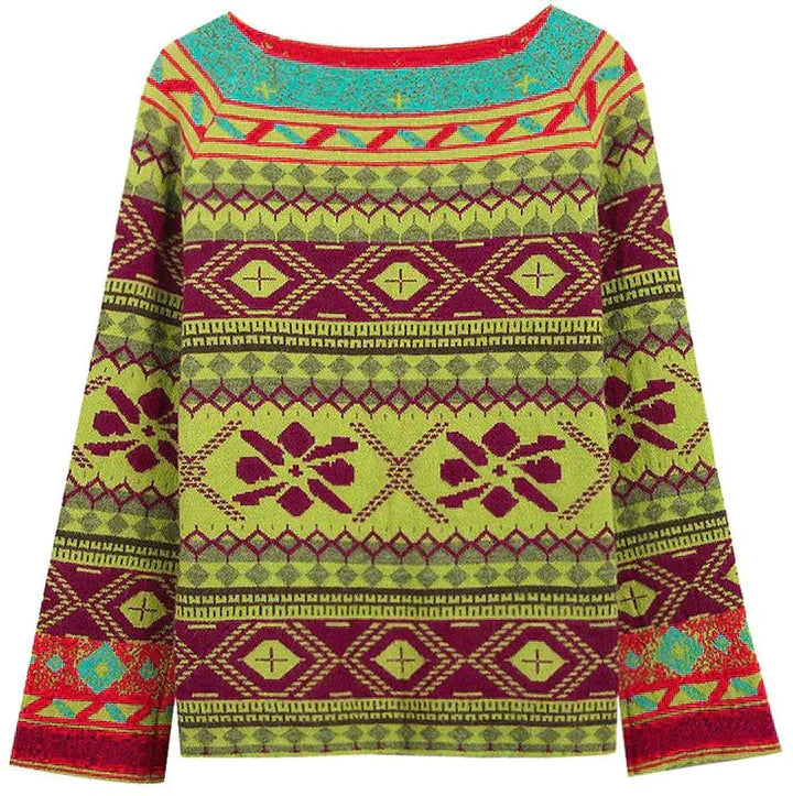 Wilhelmina | Damen Strickpullover mit Buntem Tribal-Muster – Stilvoll und Bequem