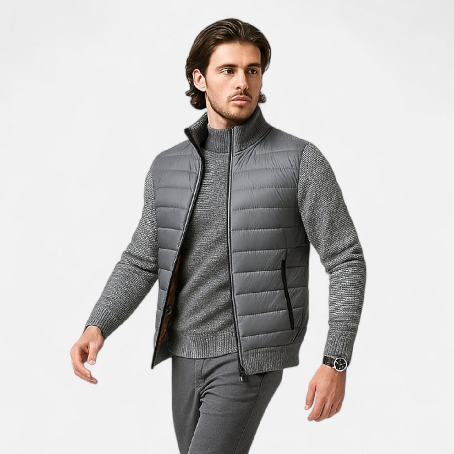 Herren Fleecejacke Patchwork | Stehkragen und Stilvolle Kontraste