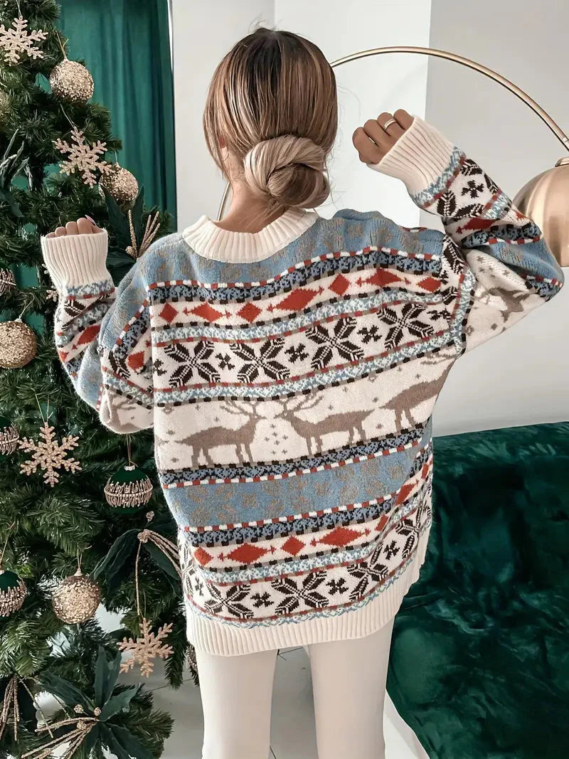 Beatrix | Damen Oversized Strickpullover mit Rundhalsausschnitt – Der perfekte Weihnachtspullover