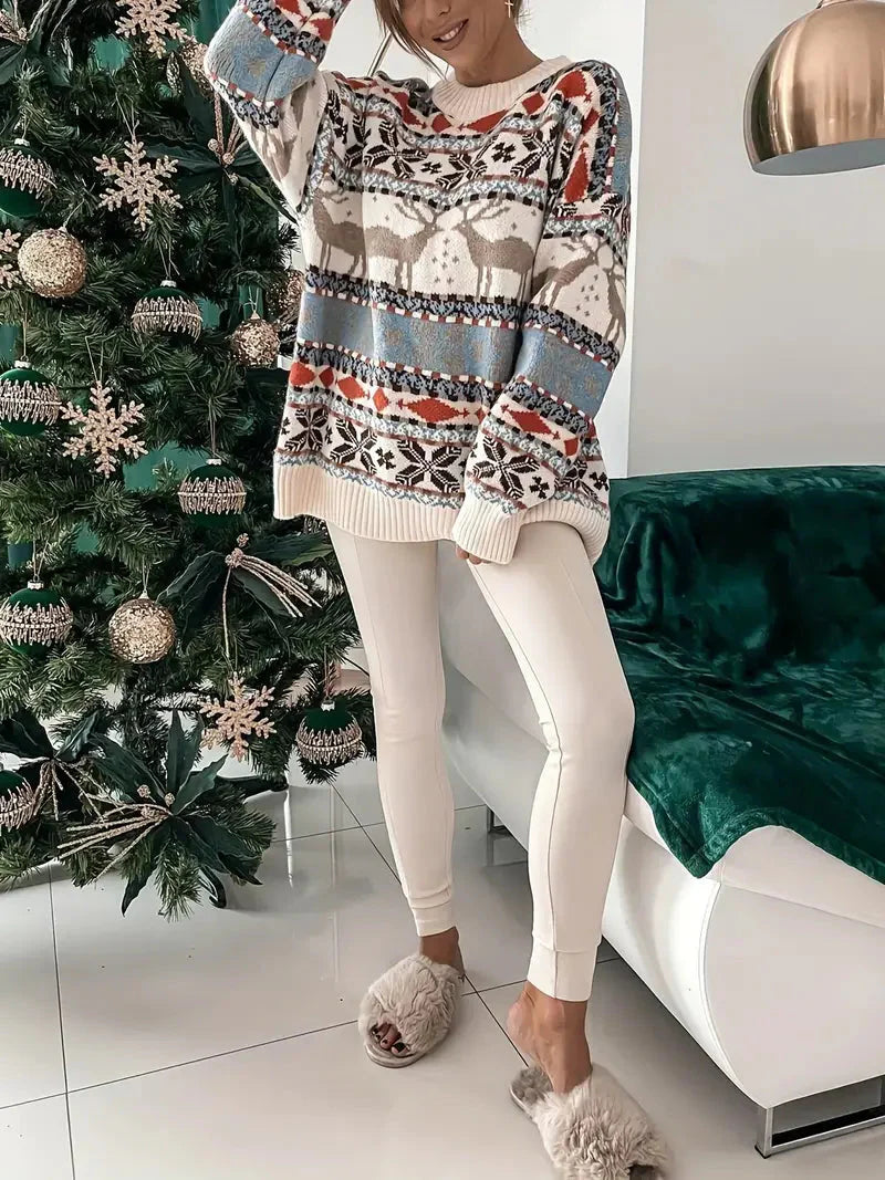 Beatrix | Damen Oversized Strickpullover mit Rundhalsausschnitt – Der perfekte Weihnachtspullover