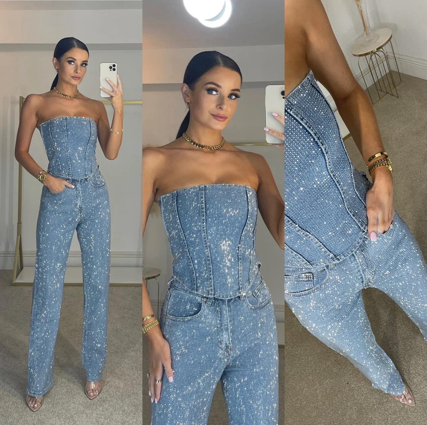 Trägerloser Damen Jumpsuit | Eleganter Glitzer-Look für besondere Anlässe