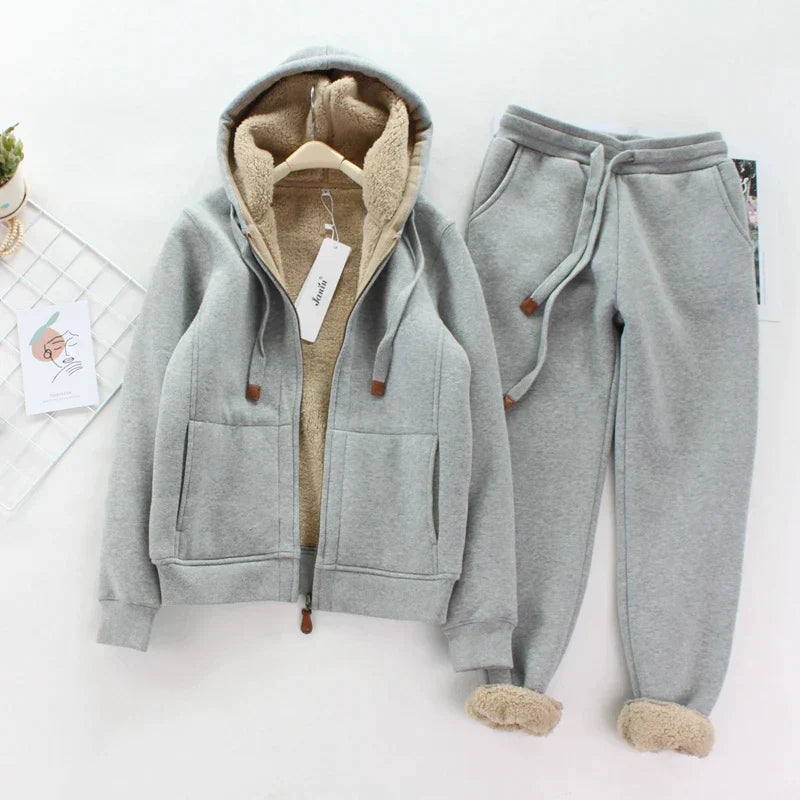 Marina | Damen Fleecegefütterte Hoodie Jacke und Jogginghose Set mit Kordelzug