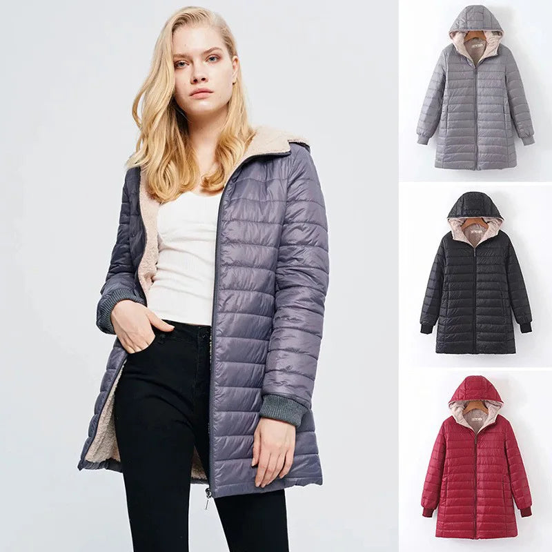 Emilia | Damen Padded Fleece-Lined Kapuzenjacke in einfarbig