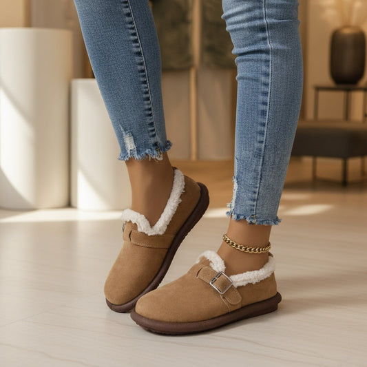 Gemütliche Hausschuhe mit Fellfutter und Schnalle | Wärmend und stilvoll für Zuhause